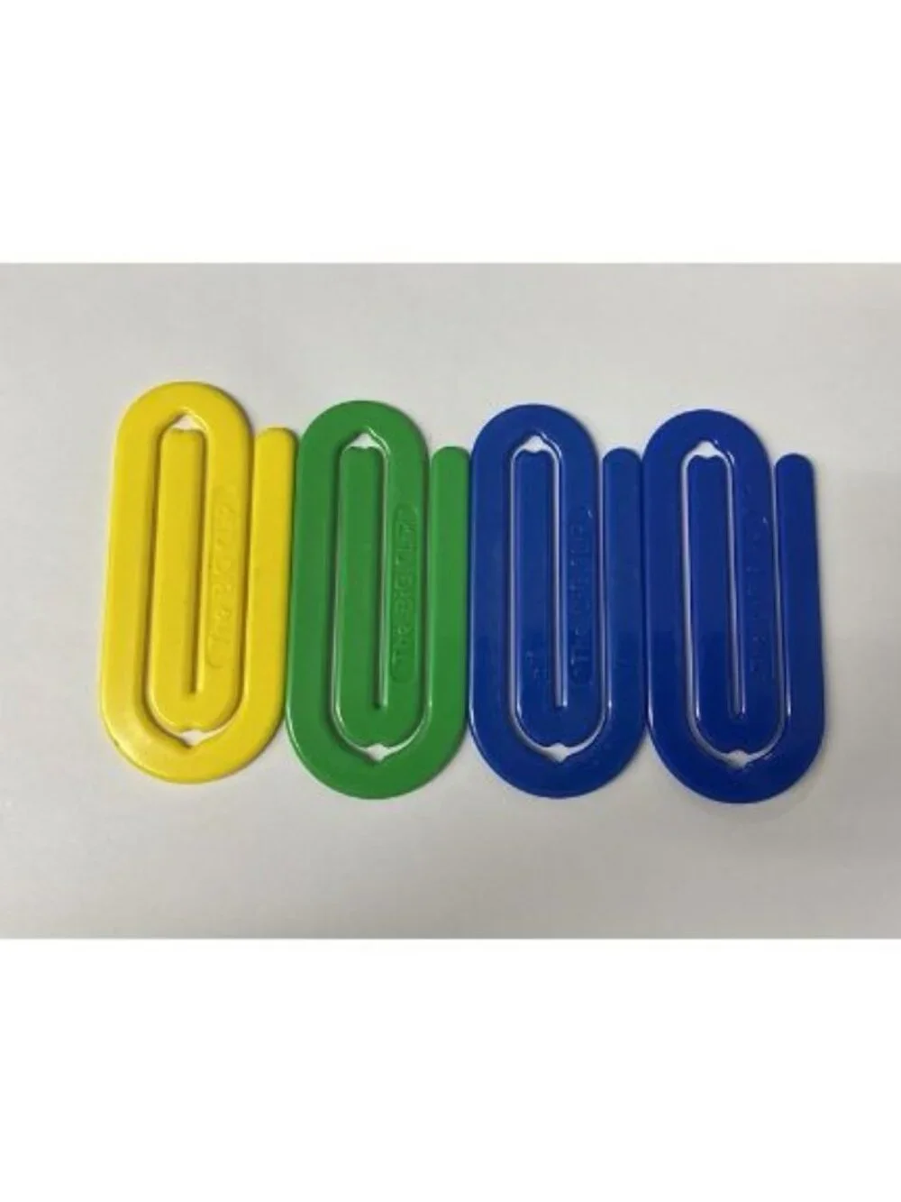 LOT 4 THE BIG CLIP Large Jumbo Plastic 4” Paperclips 1980s Green Blue Yellow